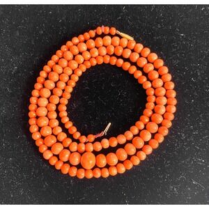 Art Deco Coral Bead Necklace 28"